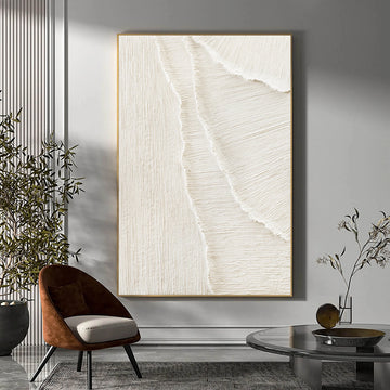 Minimalist off-white beach hand-painted oil painting thick texture art wall painting modern decoration
