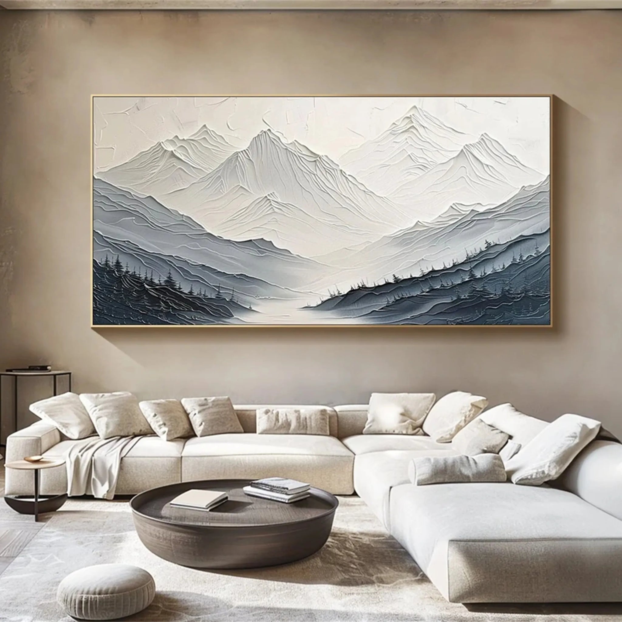 Original minimalist mountains and rivers hand-painted oil painting thick texture modern art wall painting decoration