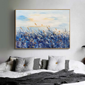 Original oil painting hand painted on canvas natural blue flowers home decoration thick texture knife painting modern wall painting art