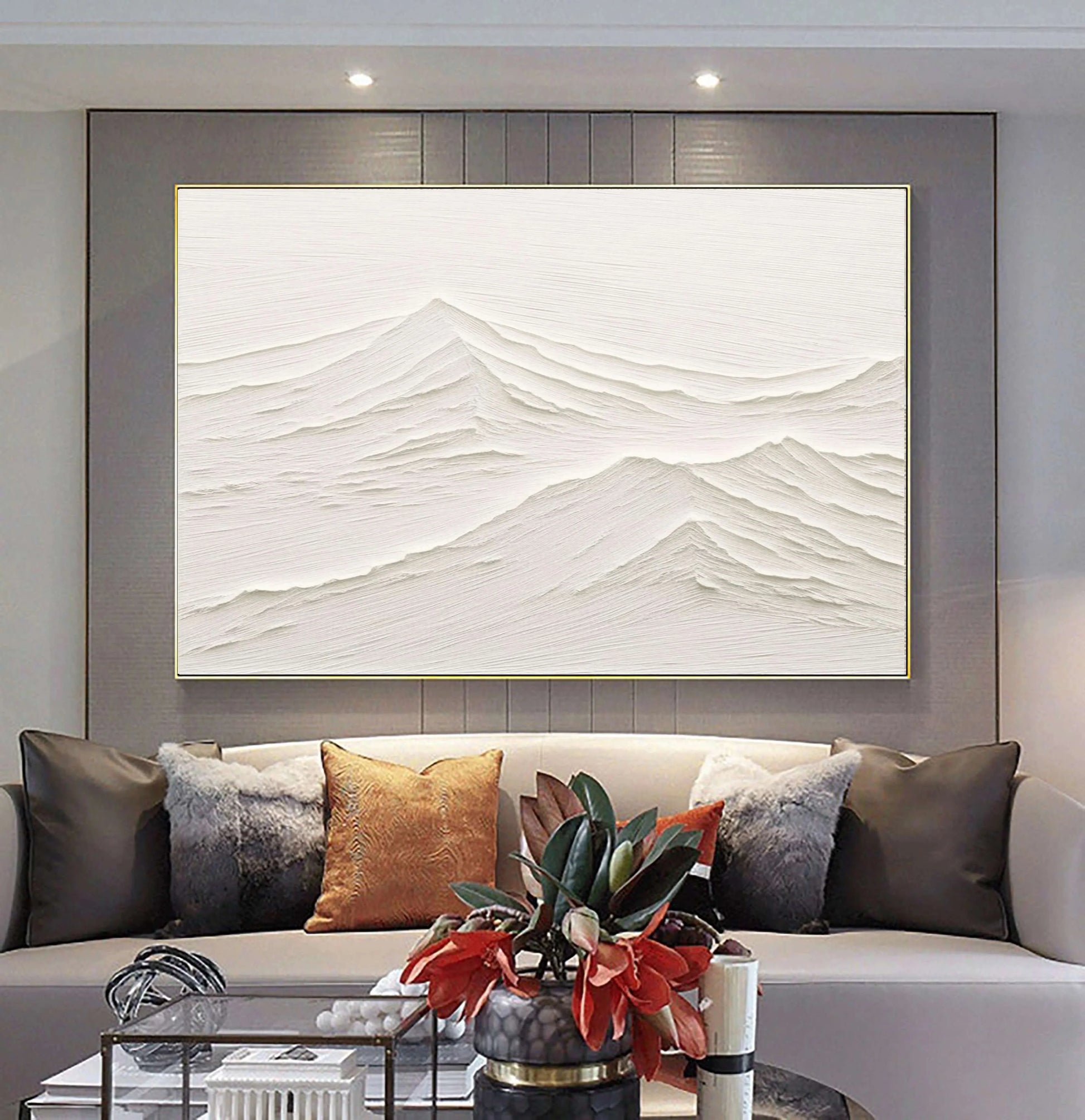 Original oil painting minimalist art canvas white mountain thick texture home decoration texture large wall painting hanging painting