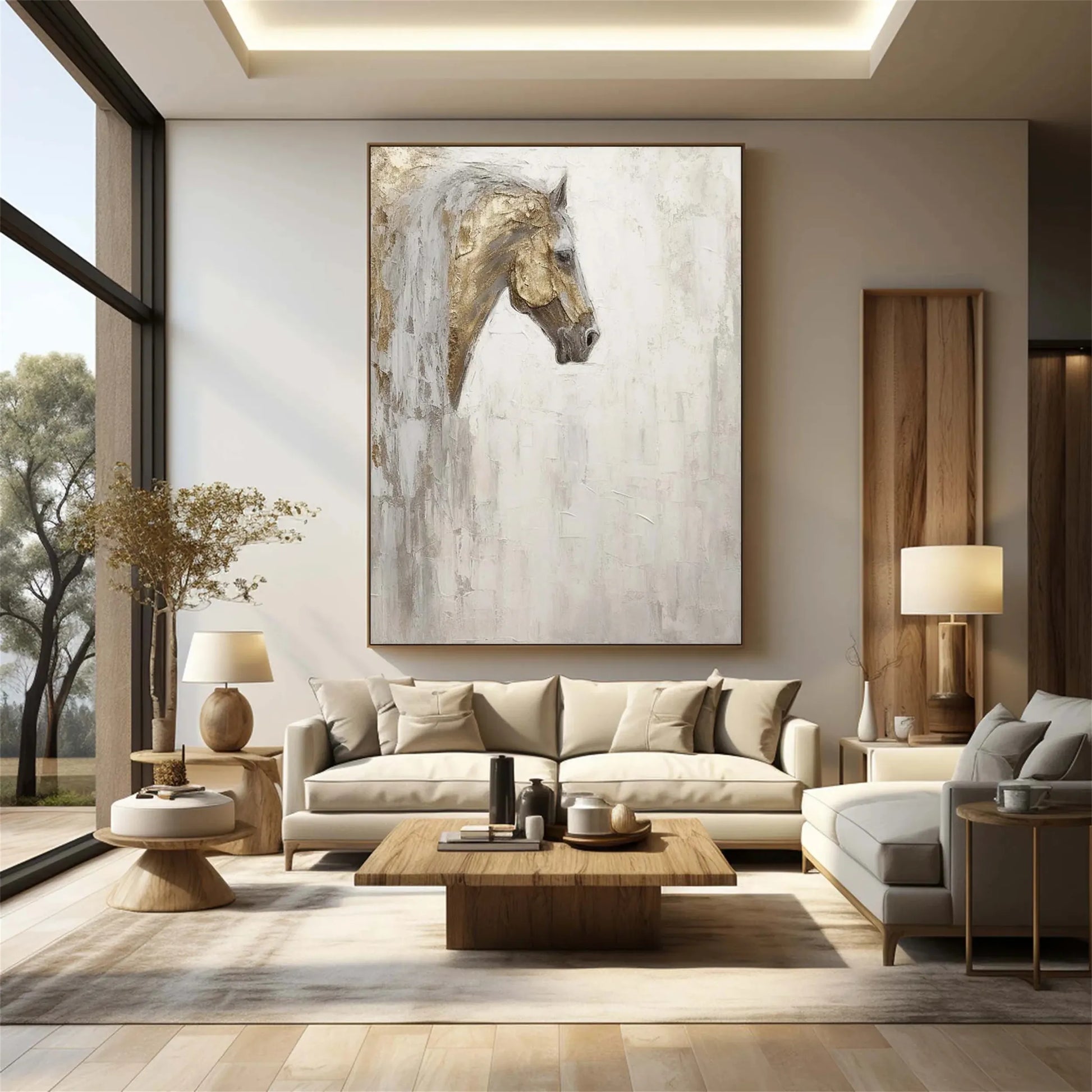 Original animal oil painting yellow horse hand painted canvas home decoration texture wall painting