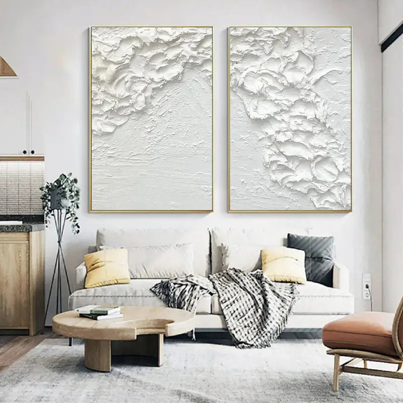 Original minimalist oil painting ocean and beach white canvas home decoration thick texture art texture knife painting wall painting