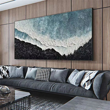Original minimalist ocean and beach thick texture hand-painted oil painting modern art wall painting decoration