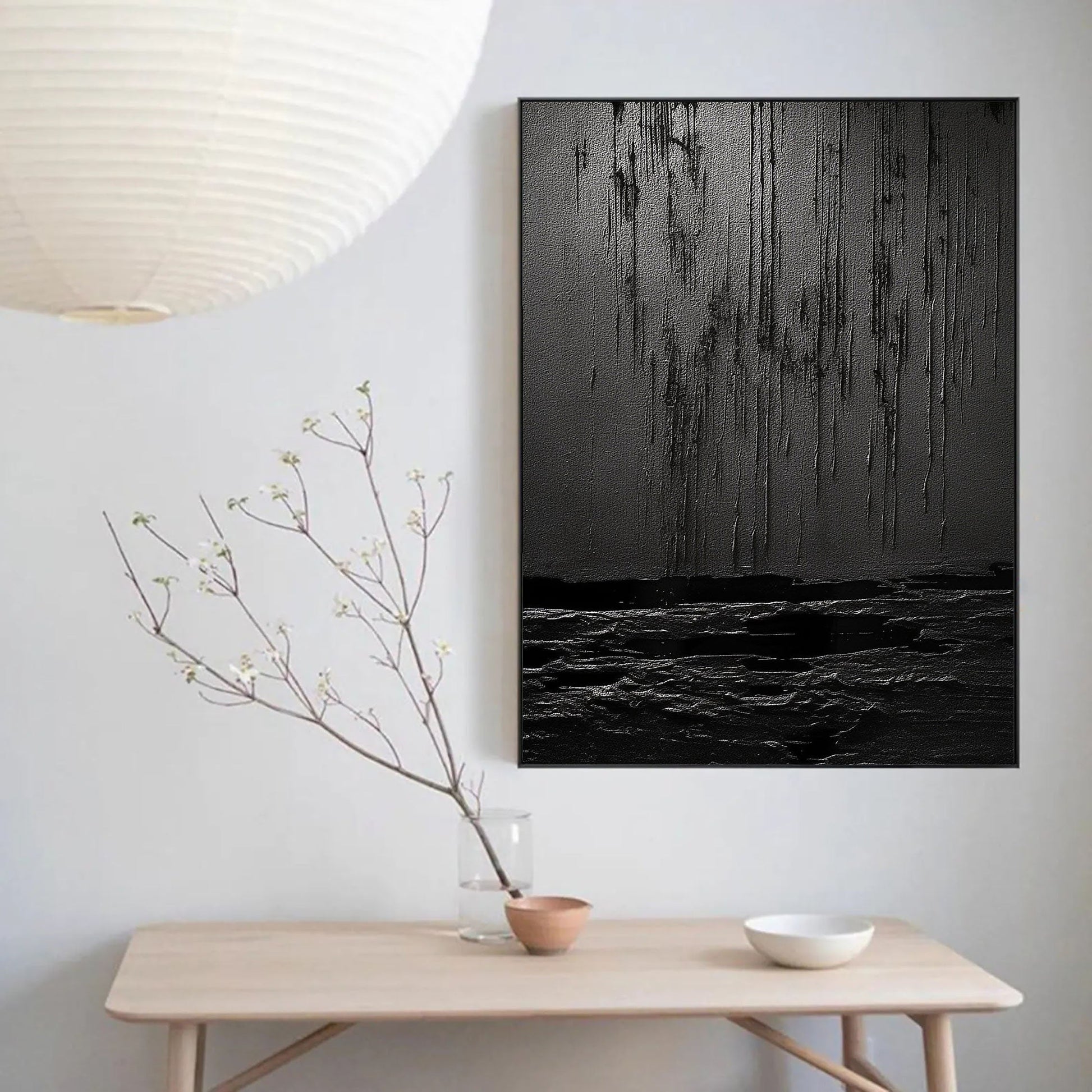 Original minimalist oil painting black ocean and sky canvas painting home decoration texture wall painting