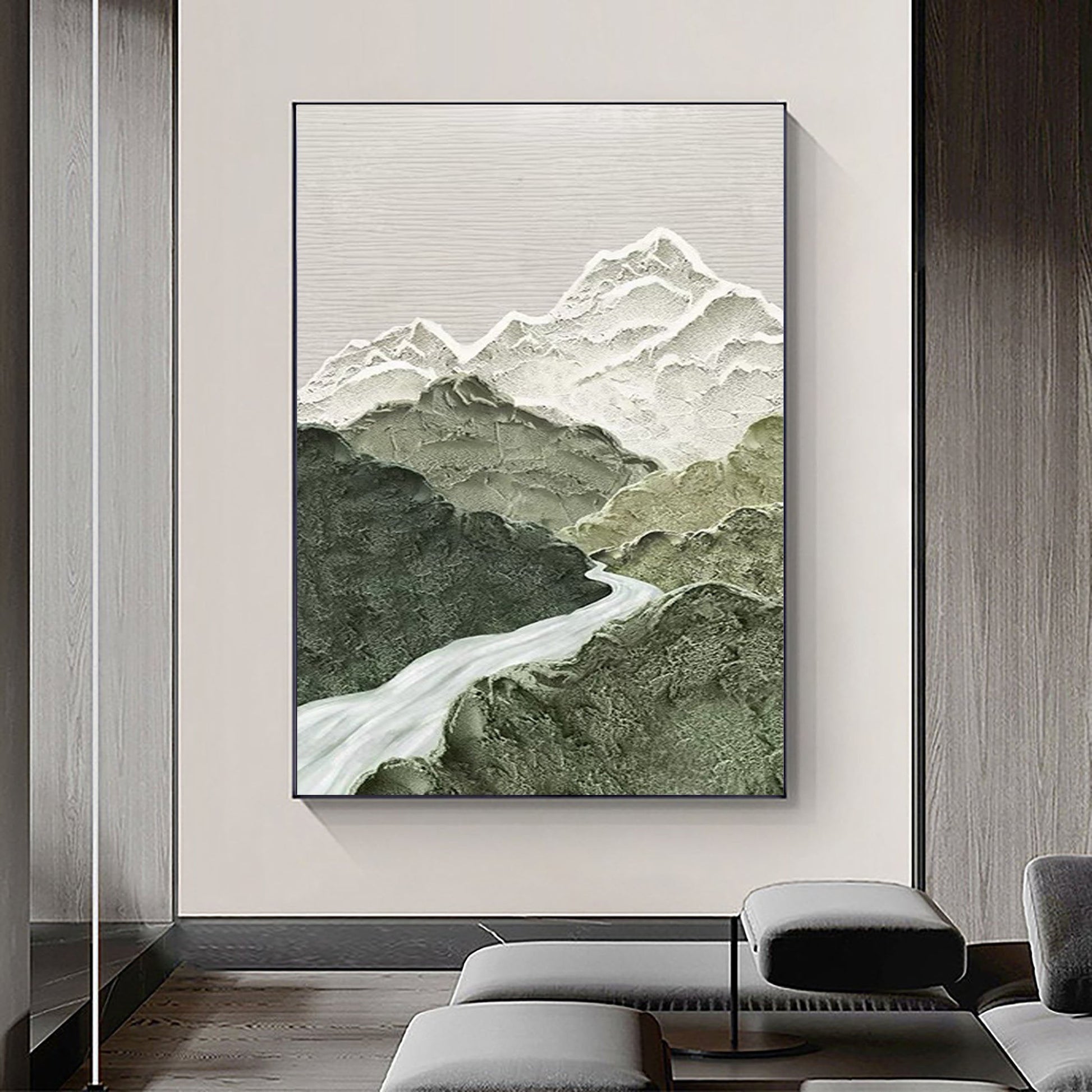 Original abstract oil painting green thick texture mountain home decoration texture wall painting